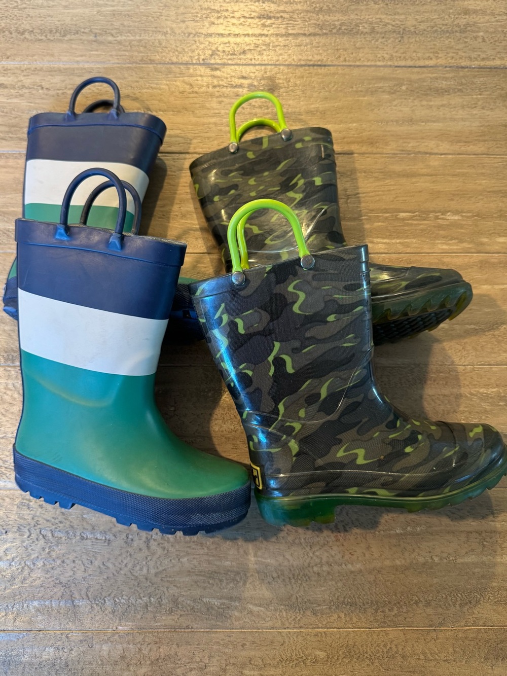 Kids Green Camo and Teal Rain Boots - Pair